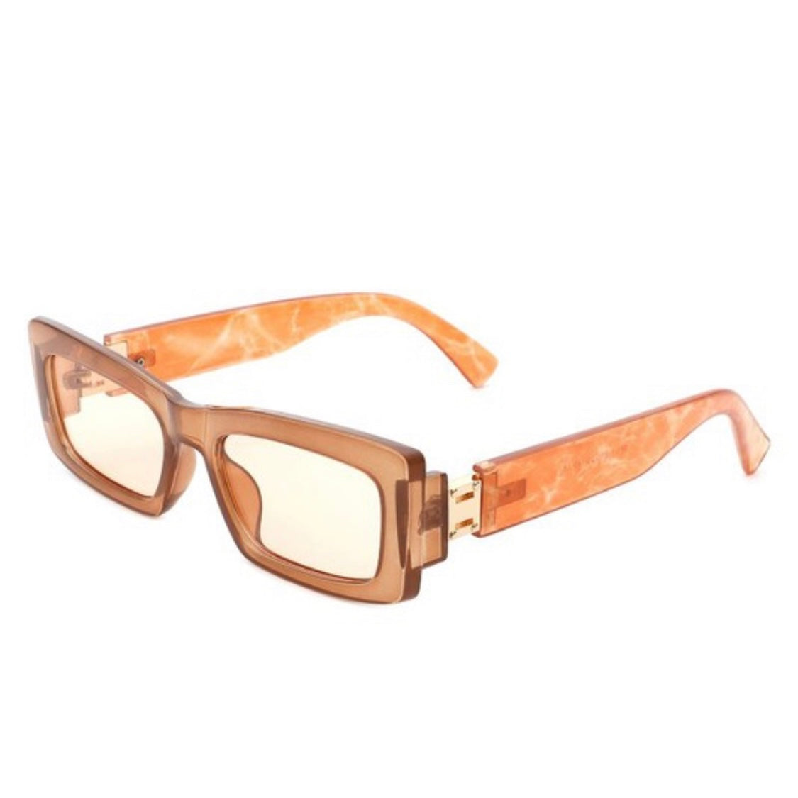 Camel Brown Square Sunglasses + Gold Details & Marble Design